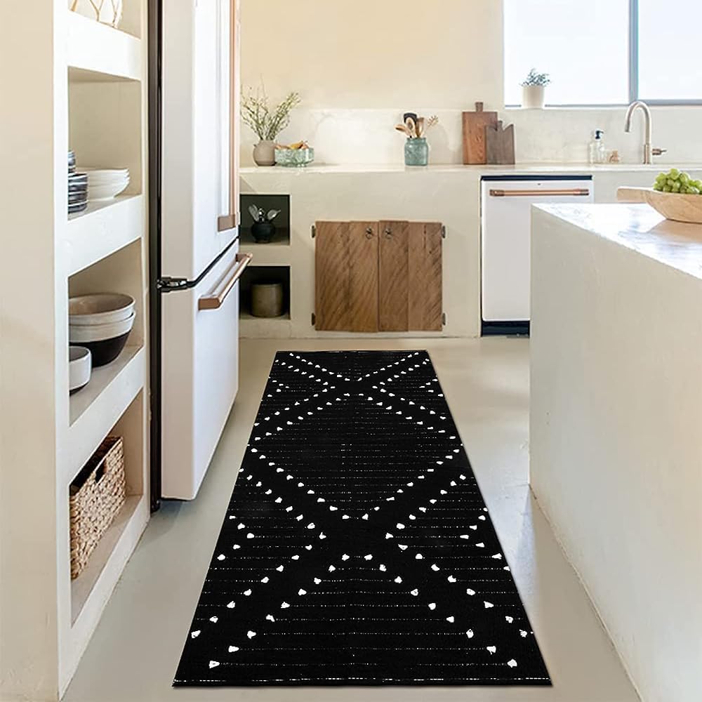 Black Boho Washable Runner Rug