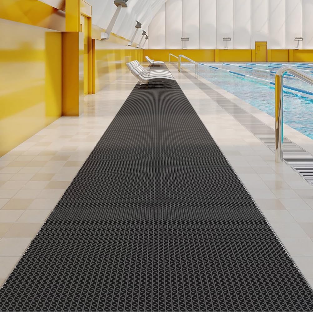 Black PVC Drainage Poolside Mat