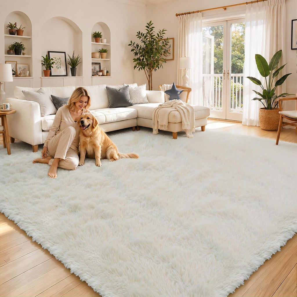 8x10 Cream Large Plush Shaggy Area Rug