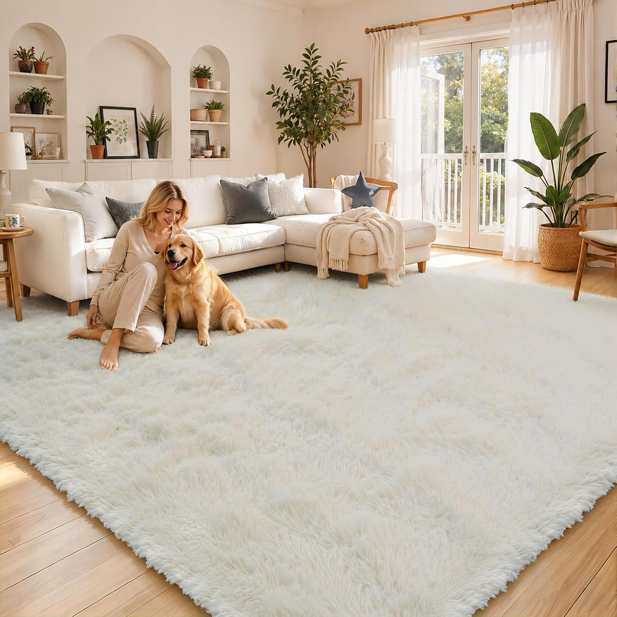 8x10 Cream Large Plush Shaggy Area Rug