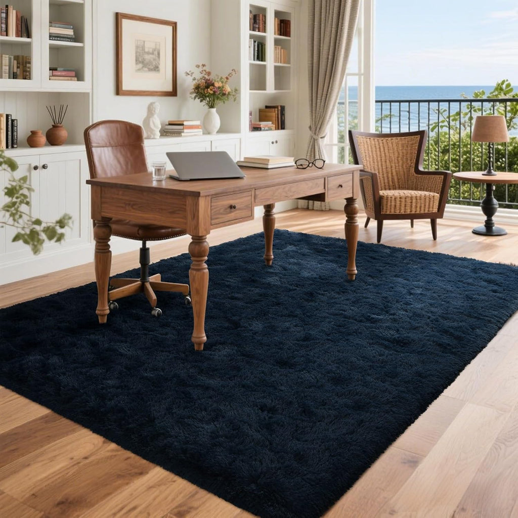 5x7 Navy Blue Plush Fluffy Area Rug
