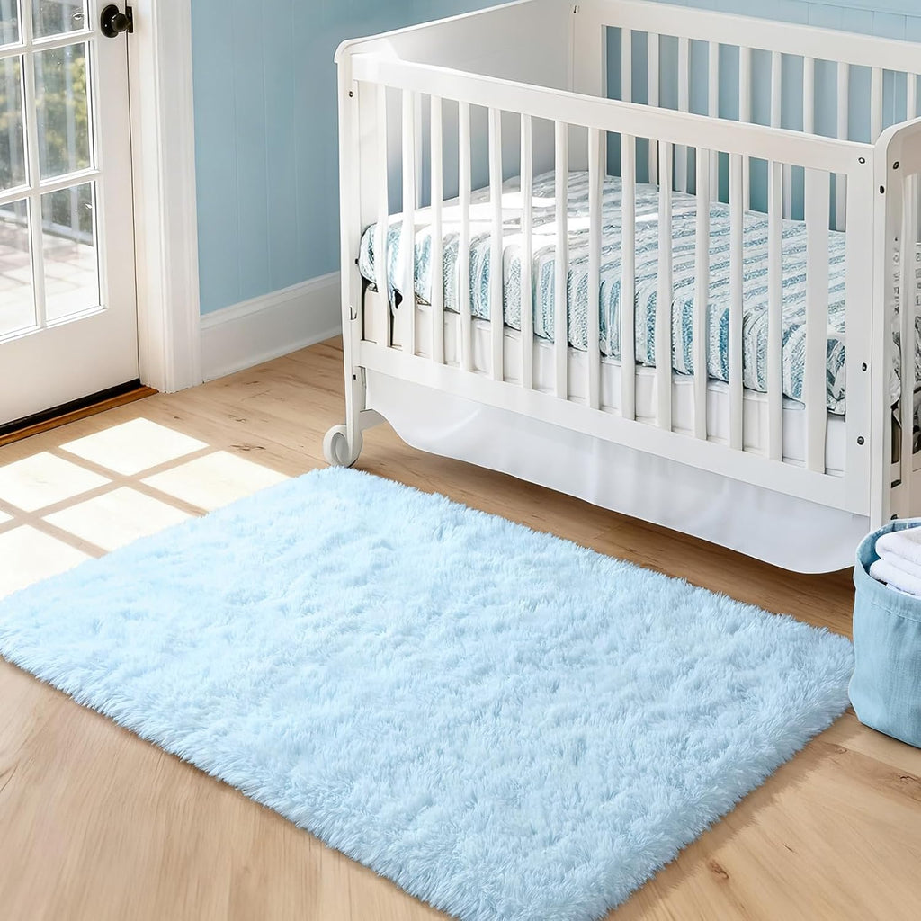 Baby Blue Plush Shaggy Area Rug