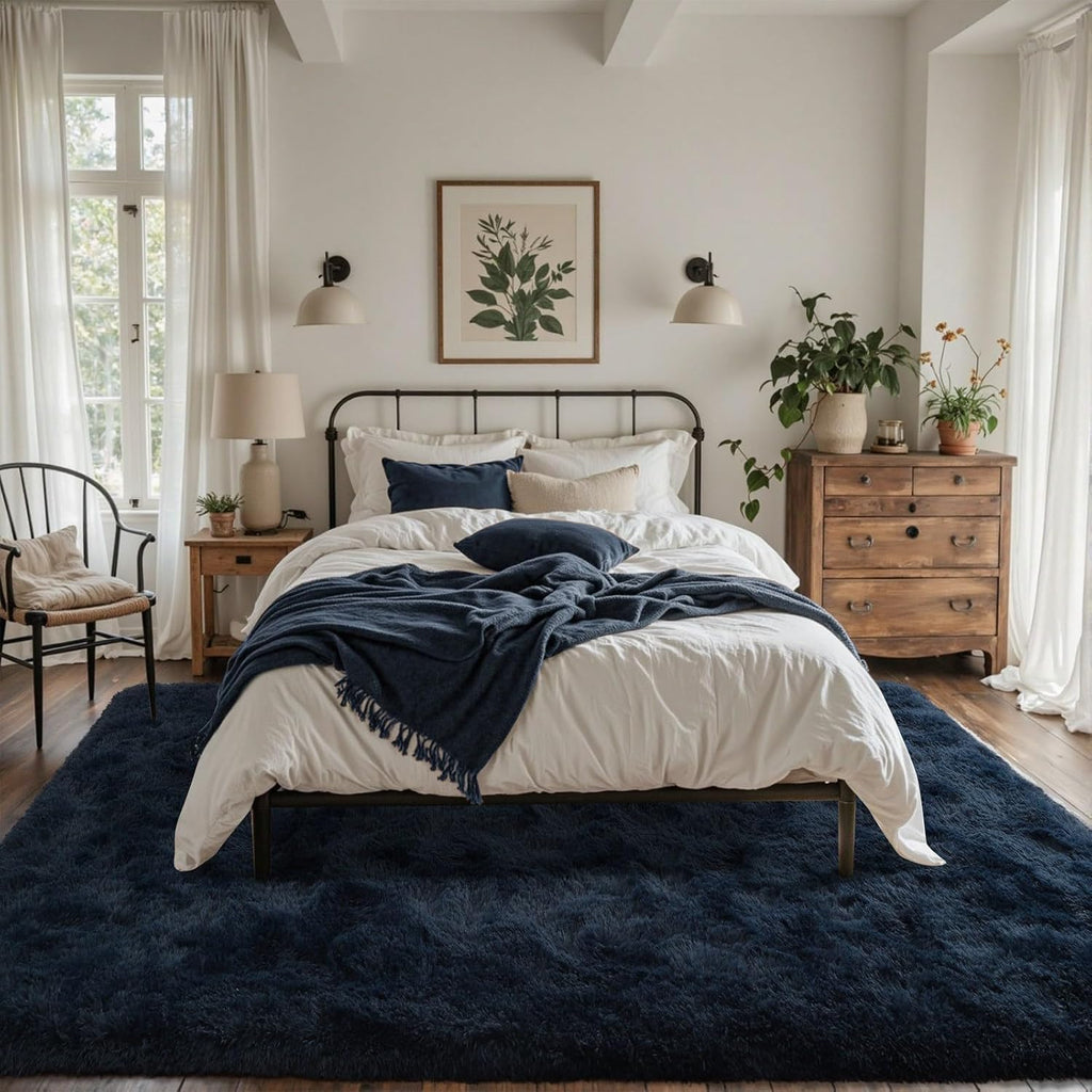 5x7 Navy Blue Plush Fluffy Area Rug