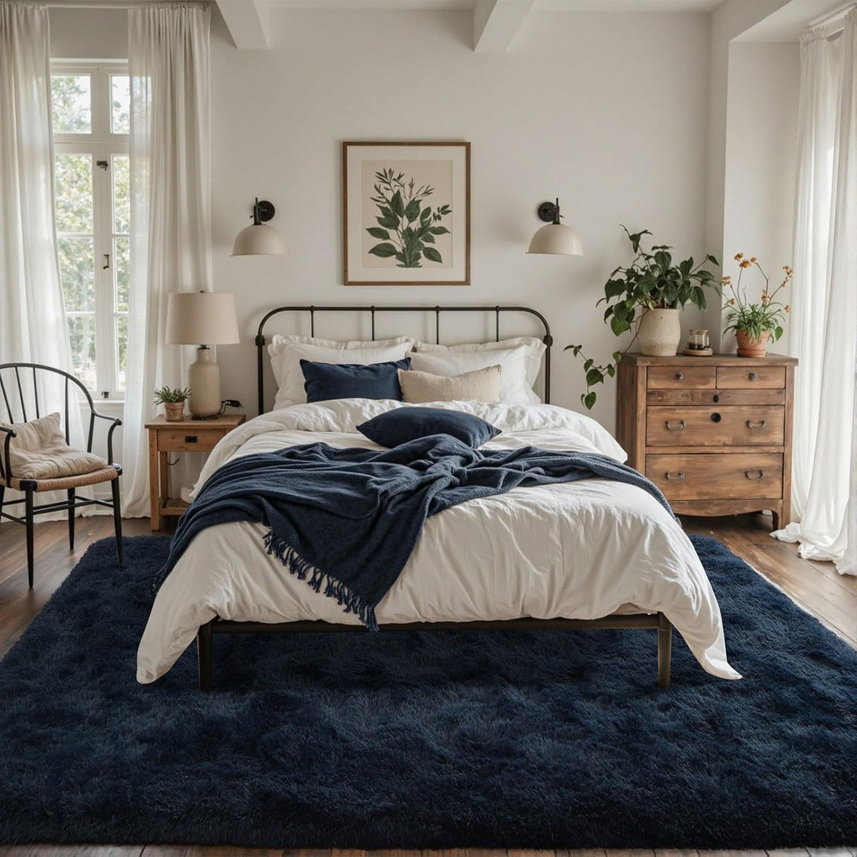 5x7 Navy Blue Plush Fluffy Area Rug