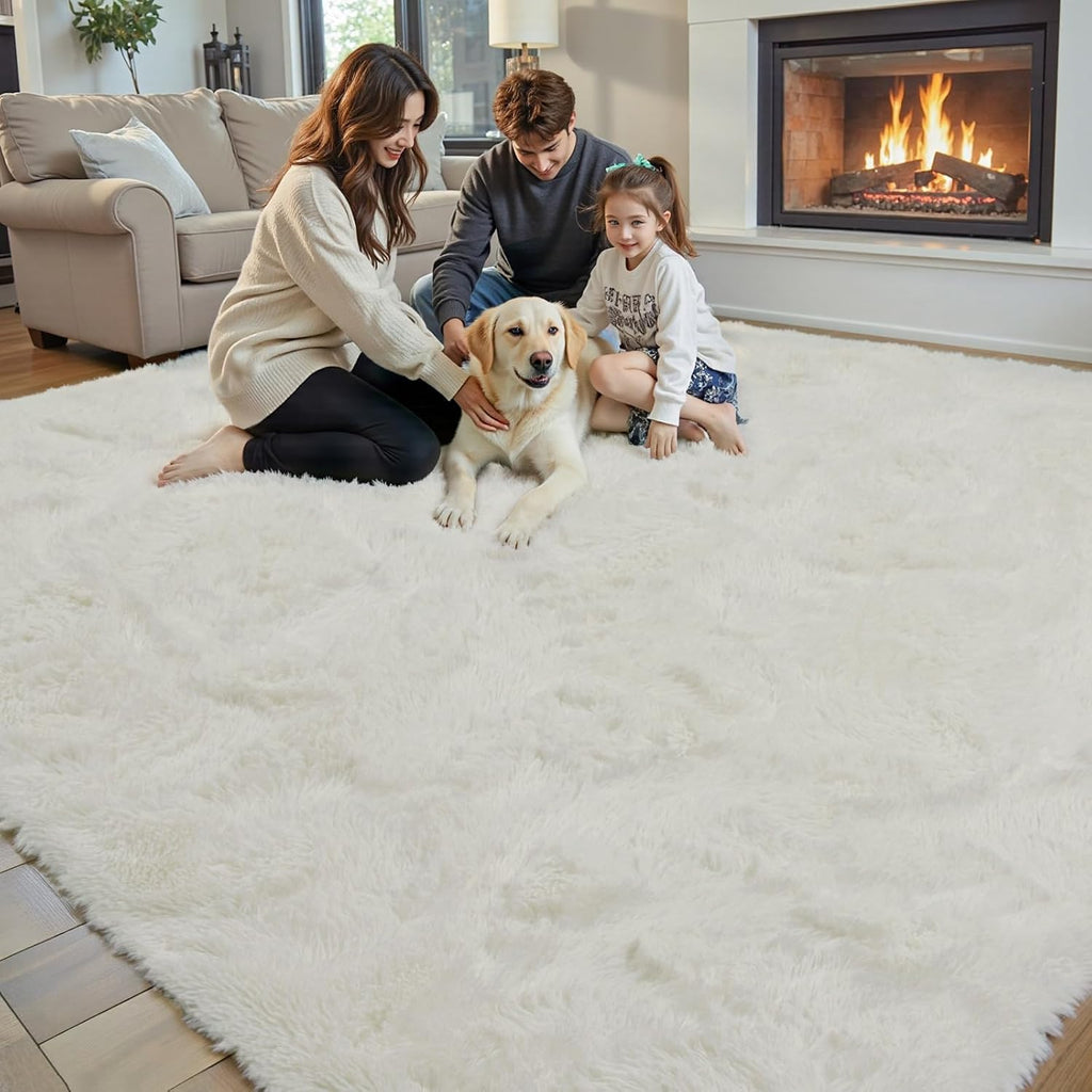 8x10 Cream Large Plush Shaggy Area Rug