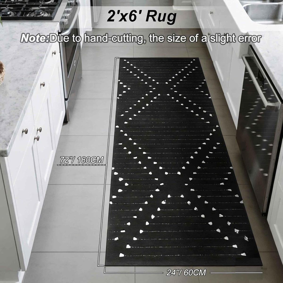 Black Boho Washable Runner Rug
