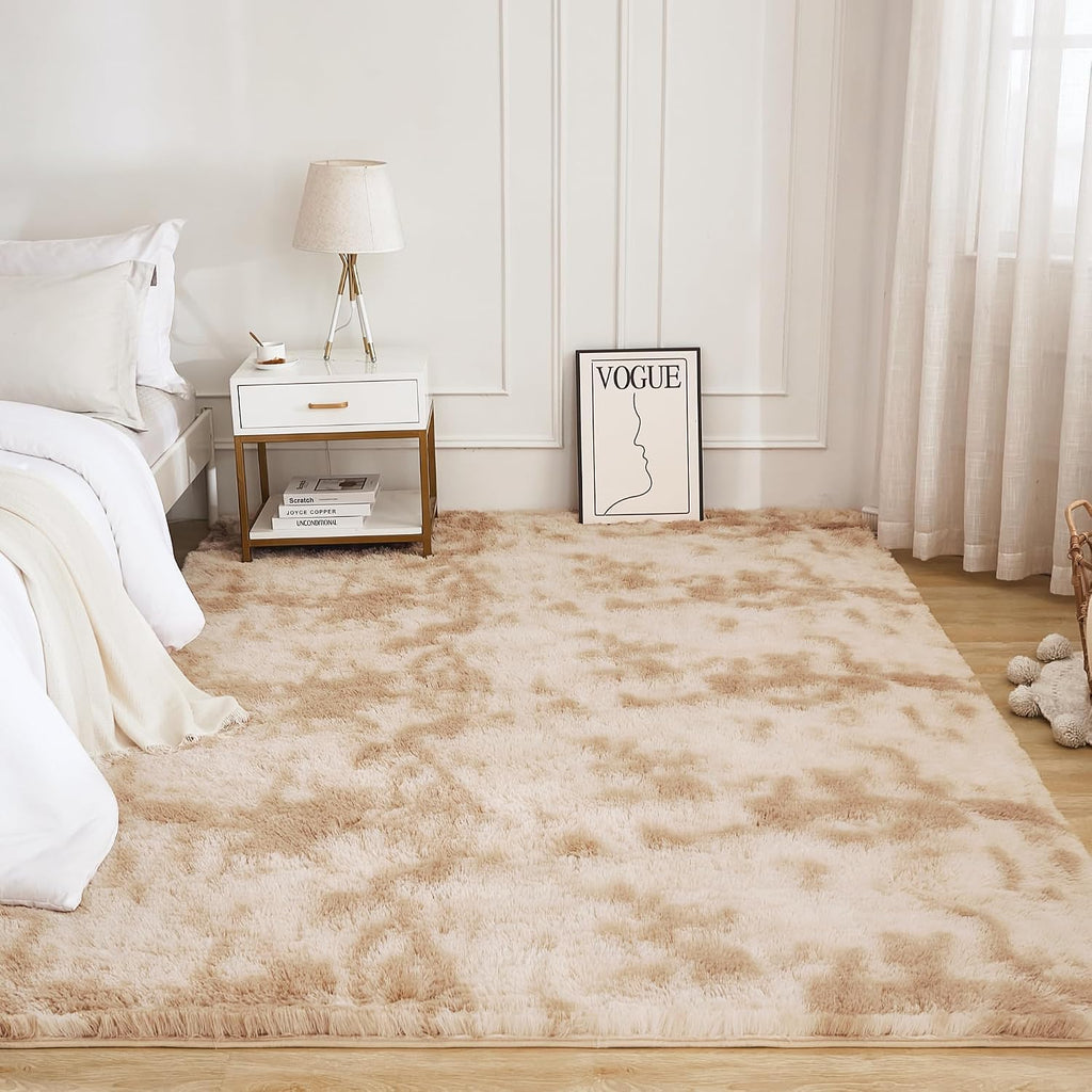 Beige Tie-Dyed Shag Area Rug