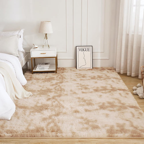 Beige Tie-Dyed Shag Area Rug