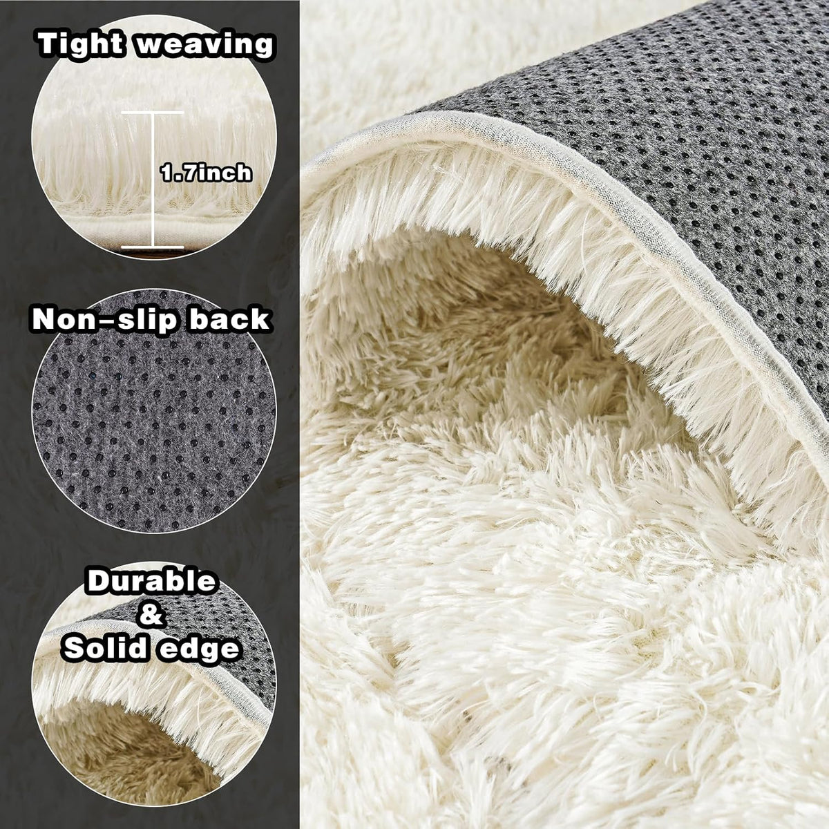5x7 Cream White Fluffy Shaggy Area Rug