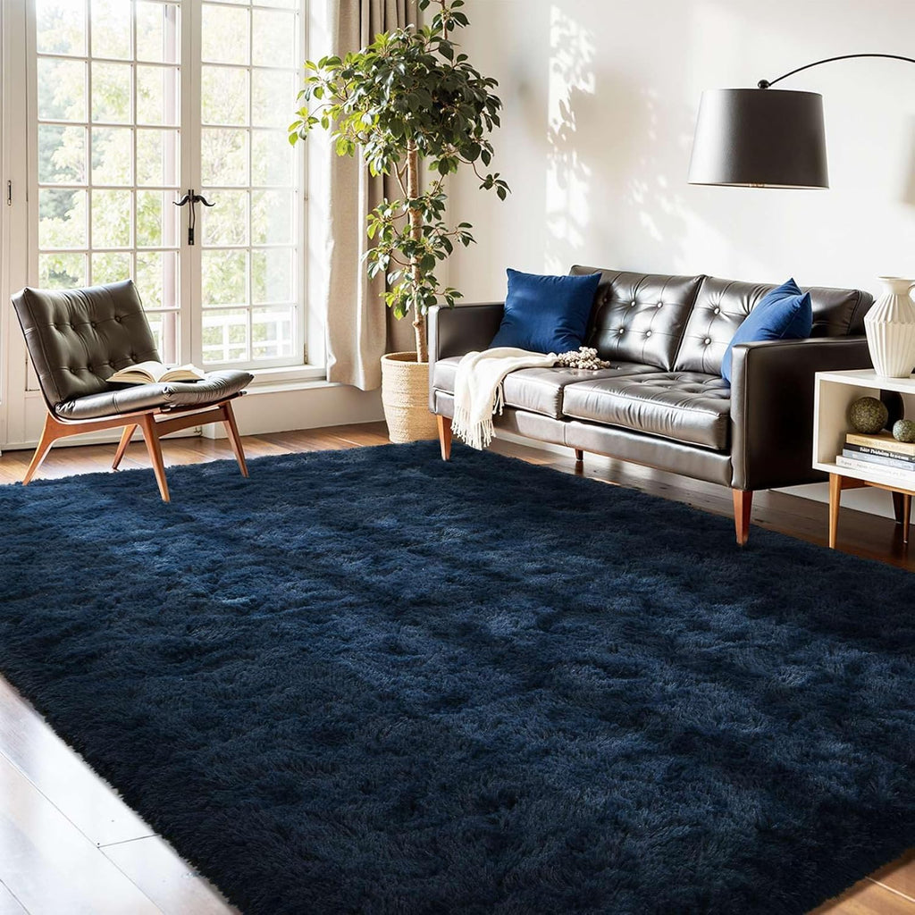 5x7 Navy Blue Plush Fluffy Area Rug