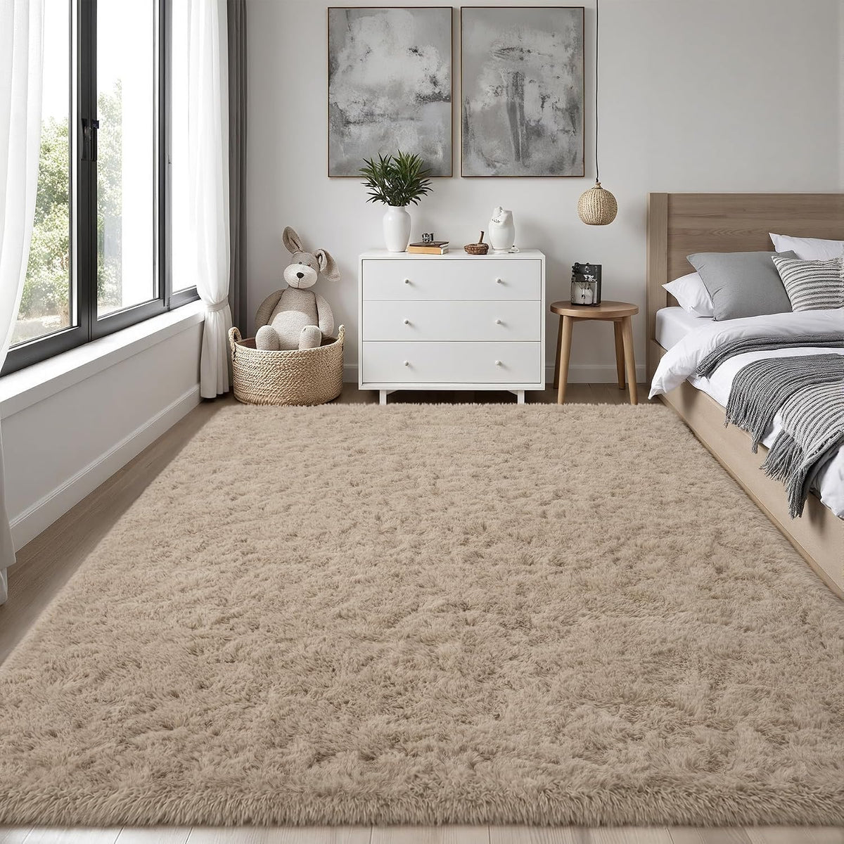 Camel Fluffy Shag Area Rug