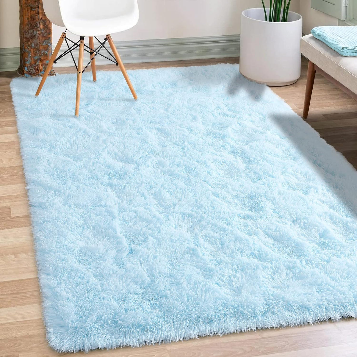 Baby Blue Plush Shaggy Area Rug