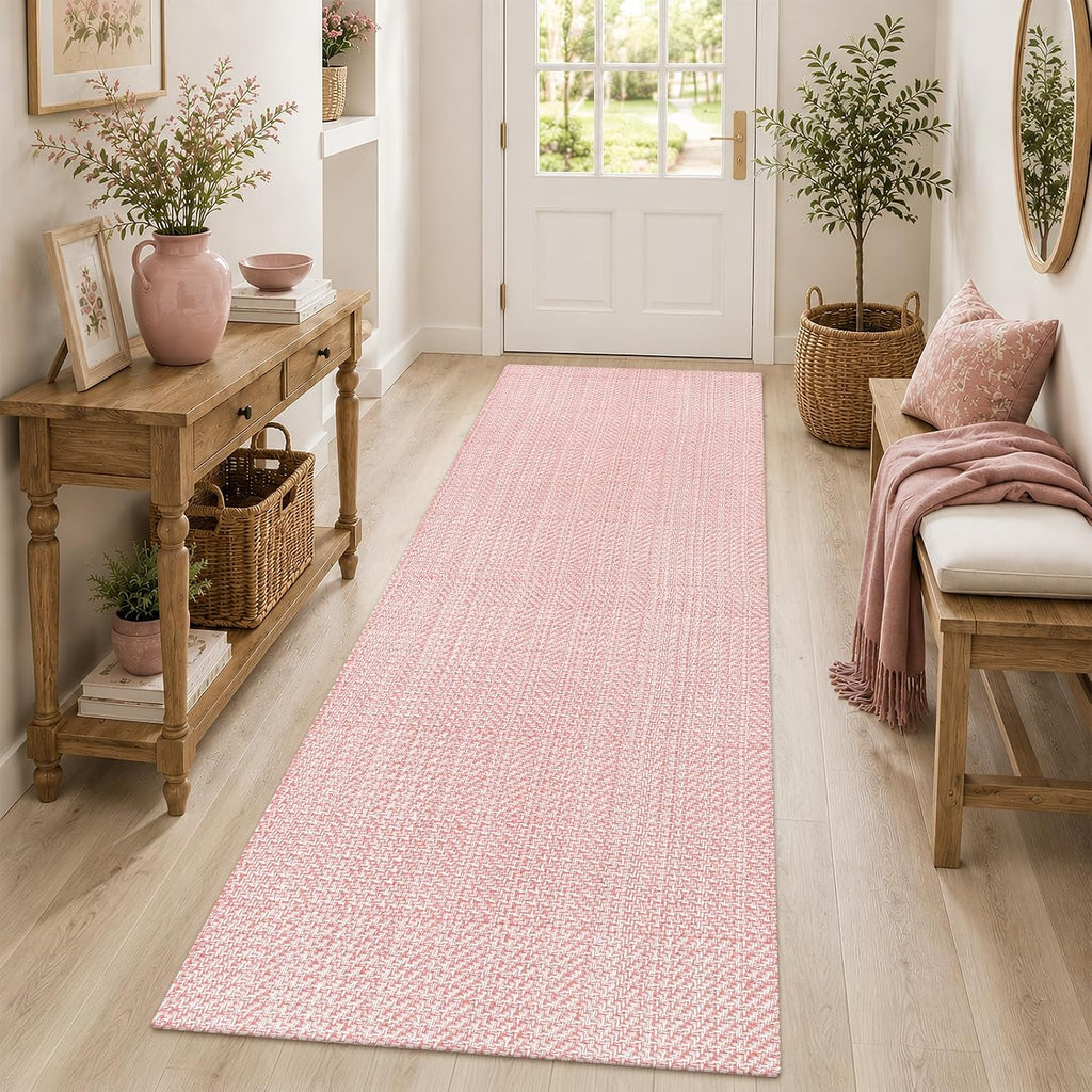 Pink Woven Washable Runner Rug
