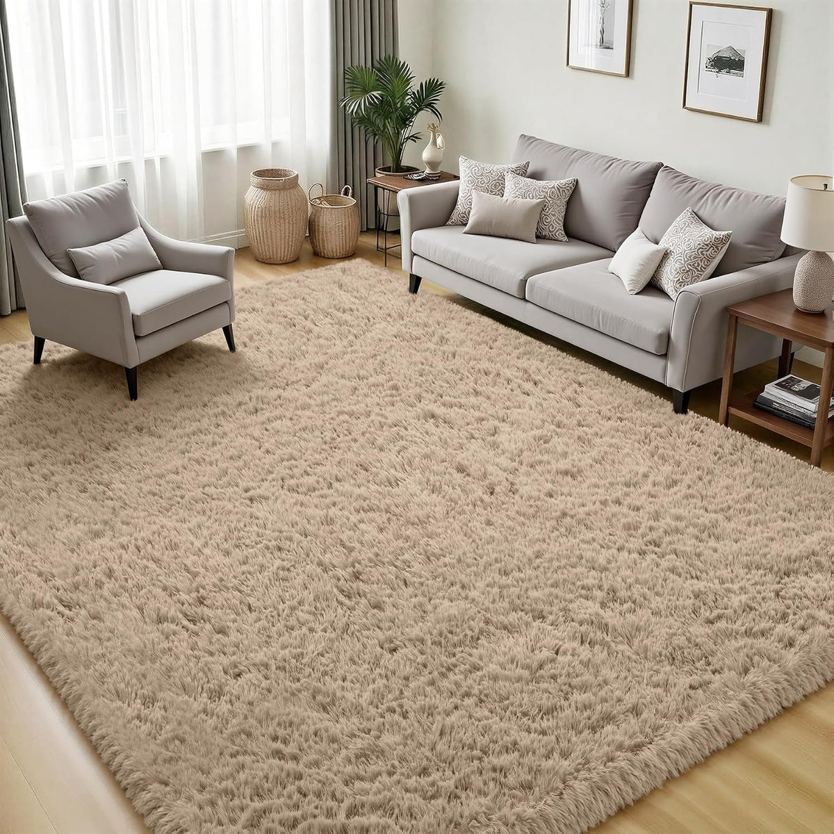 Camel Fluffy Shag Area Rug