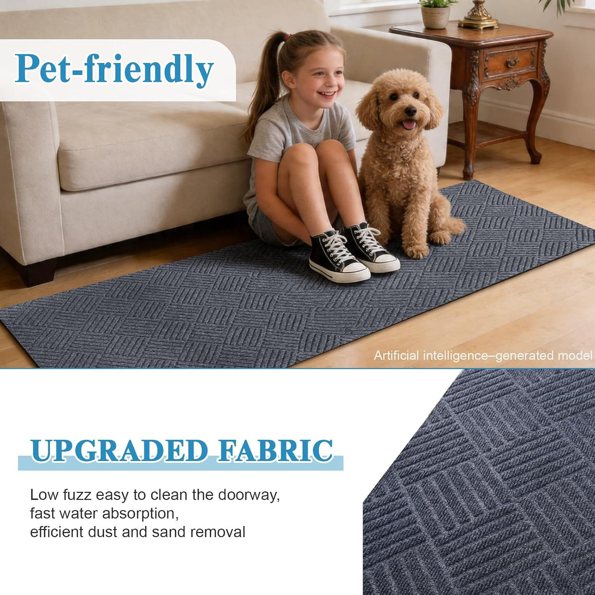 Dark Grey Stripe Non‑Slip Runner Rug
