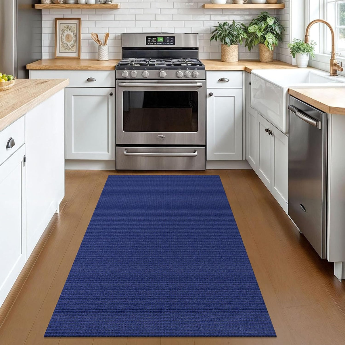 Navy Woven Washable Area Rug