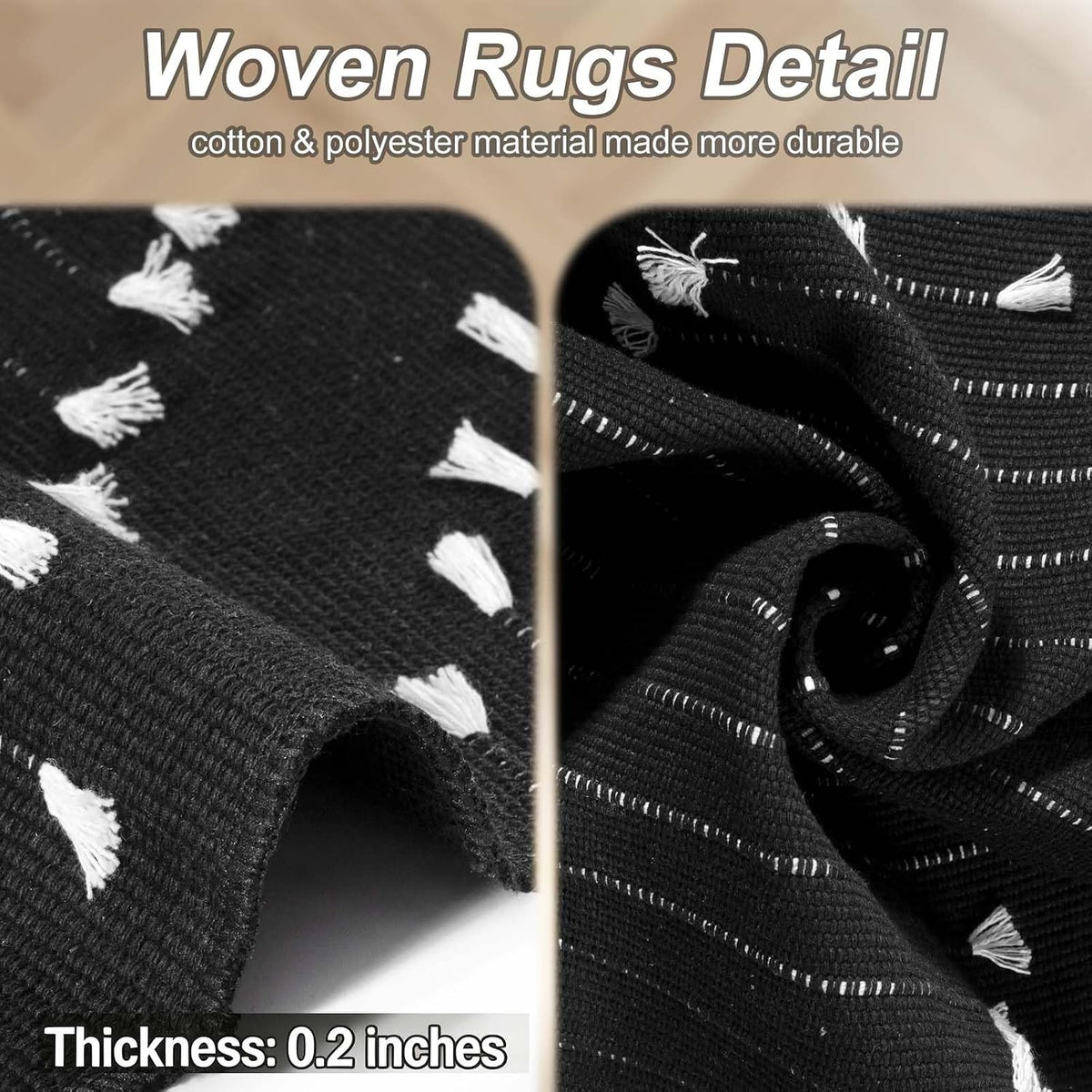 Black Boho Washable Runner Rug