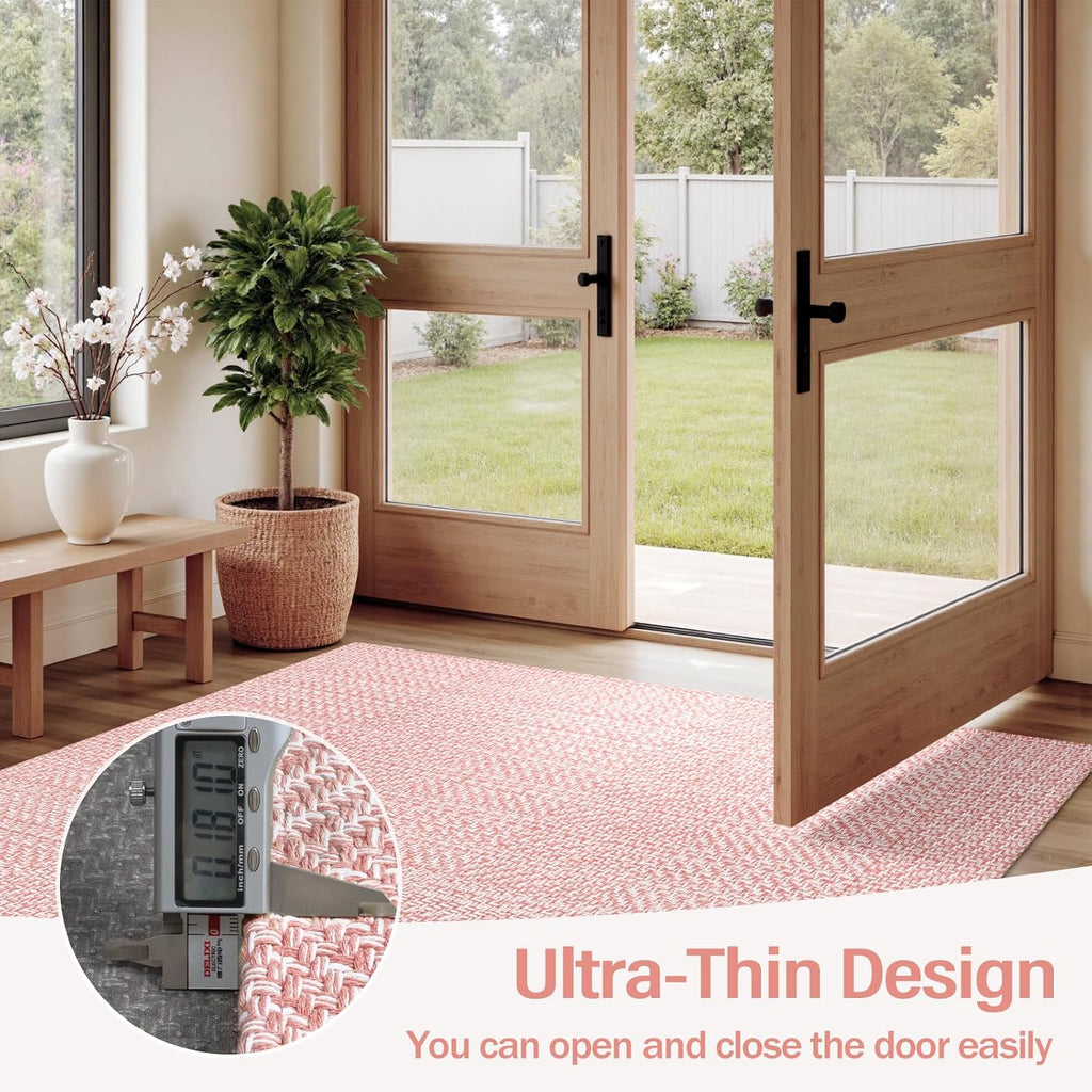 Pink Woven Washable Runner Rug