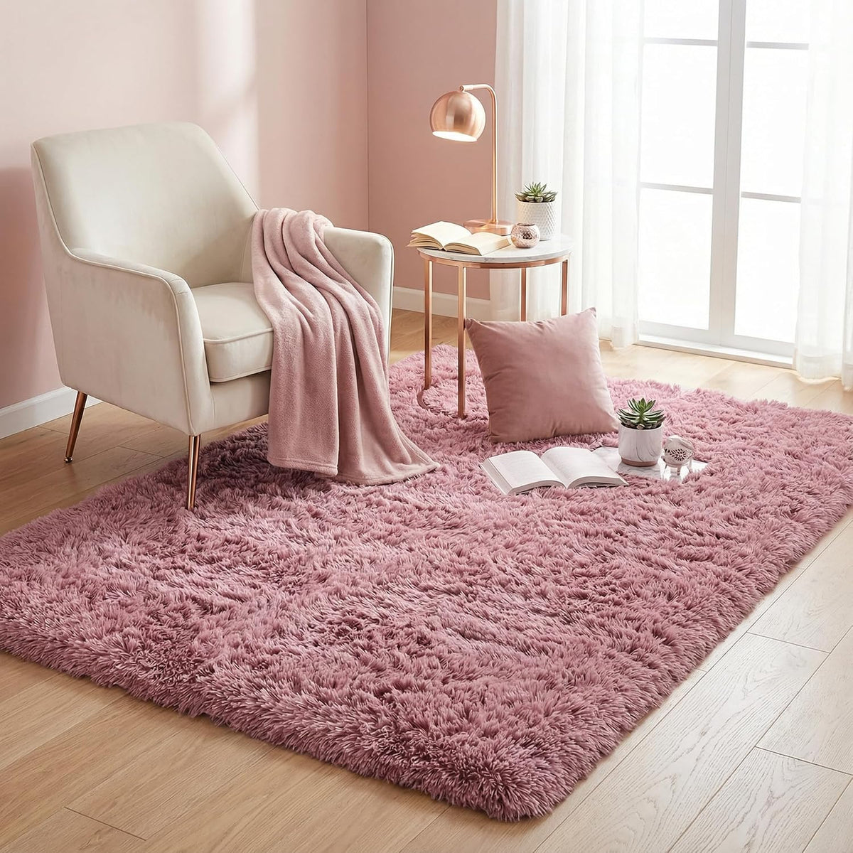 Blush Plush Fluffy Shaggy Area Rug