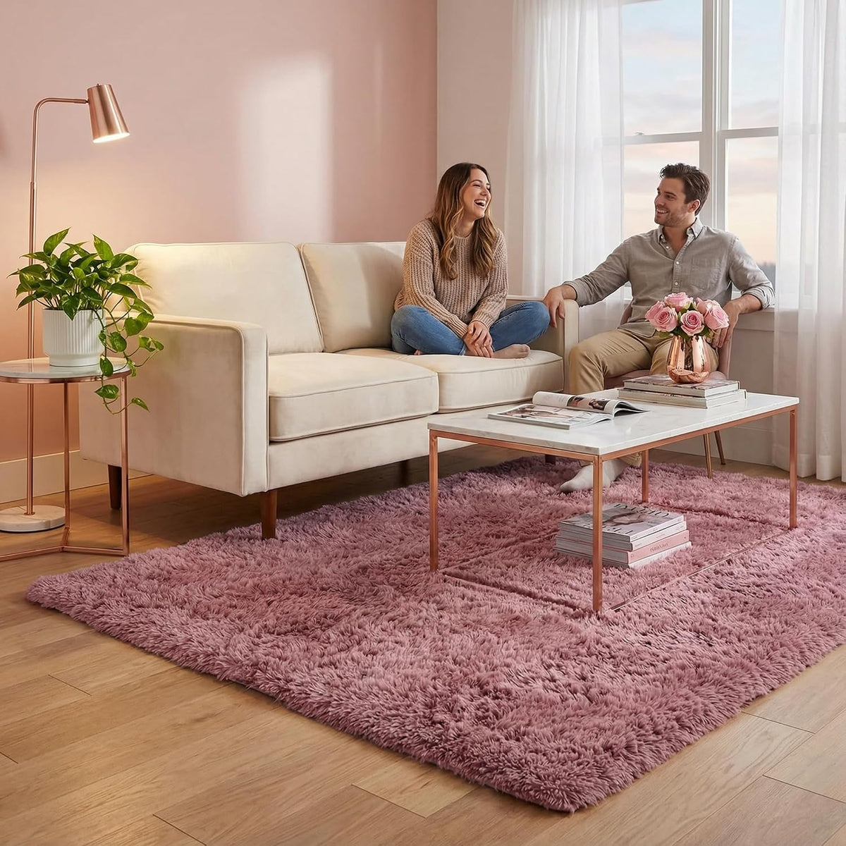Blush Plush Fluffy Shaggy Area Rug