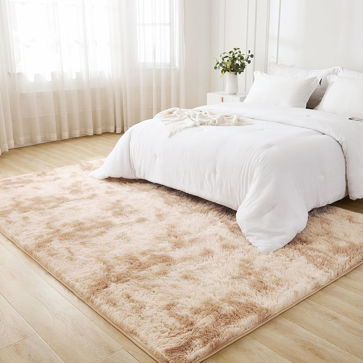 Beige Tie-Dyed Shag Area Rug