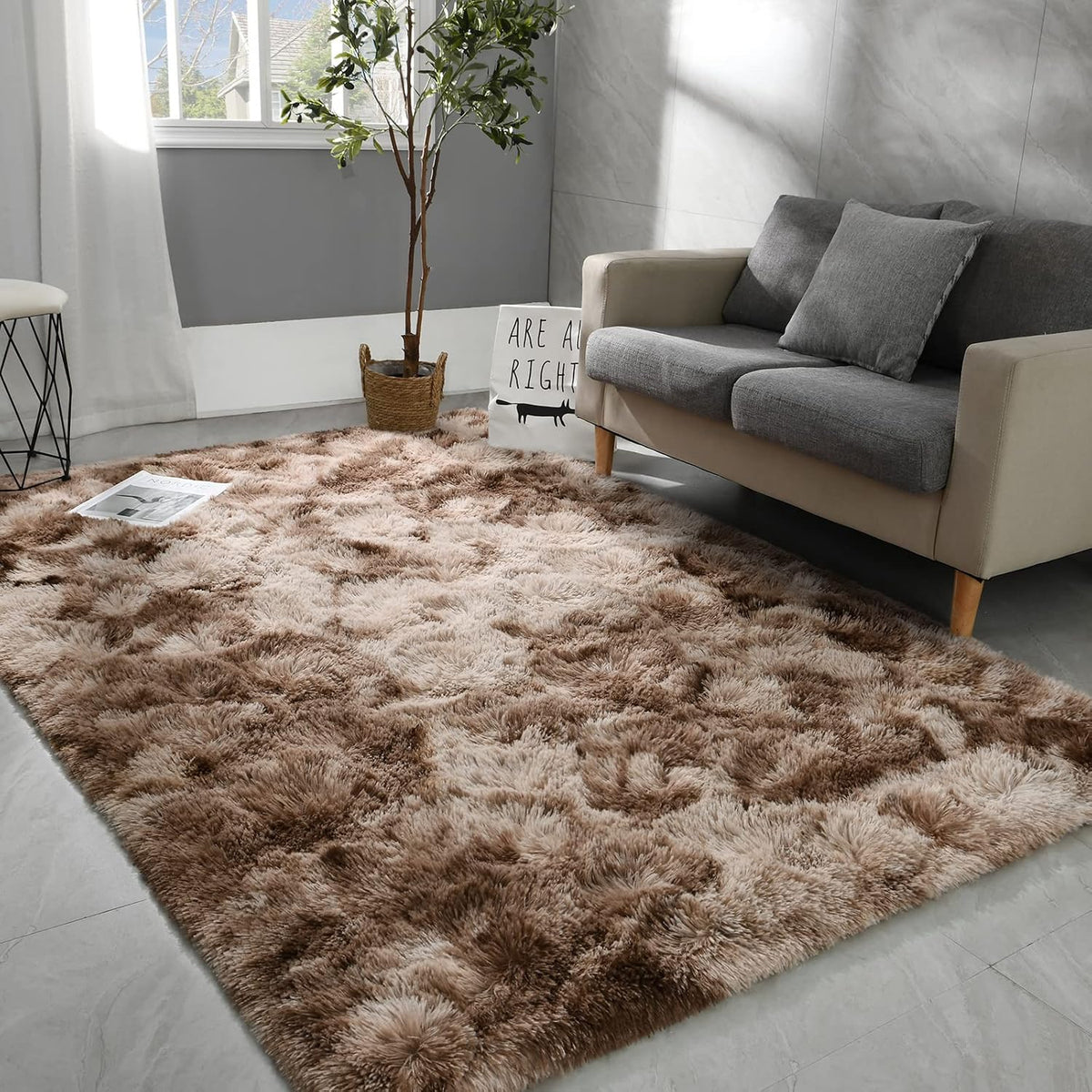 Brown Tie-Dyed Washable Area Rug