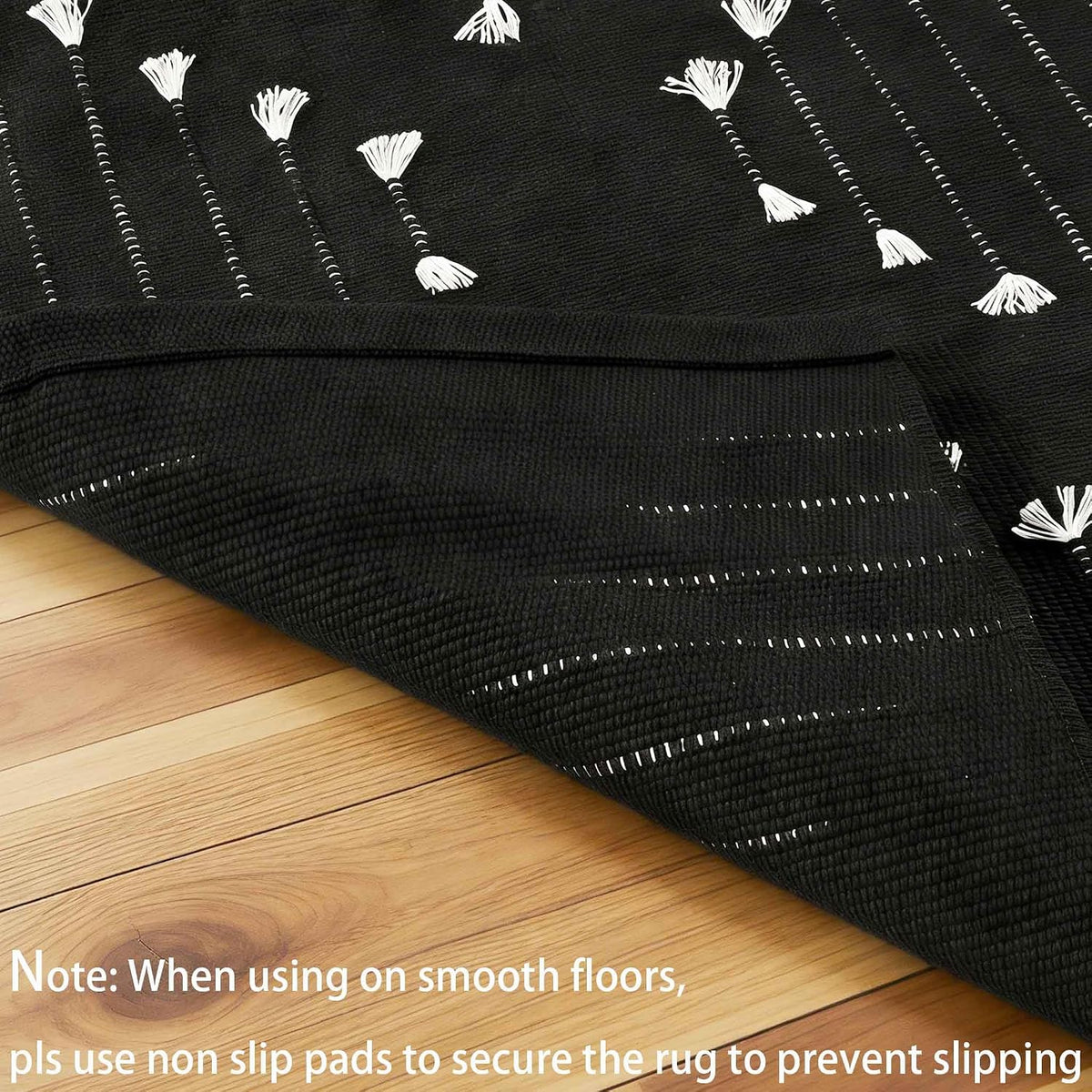 Black Boho Washable Runner Rug