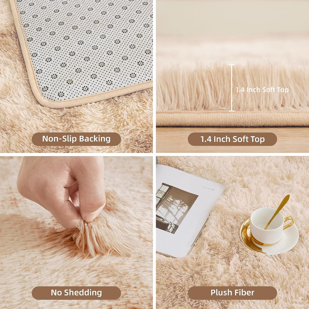 Beige Tie-Dyed Shag Area Rug