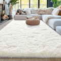 5x7 Cream White Fluffy Shaggy Area Rug