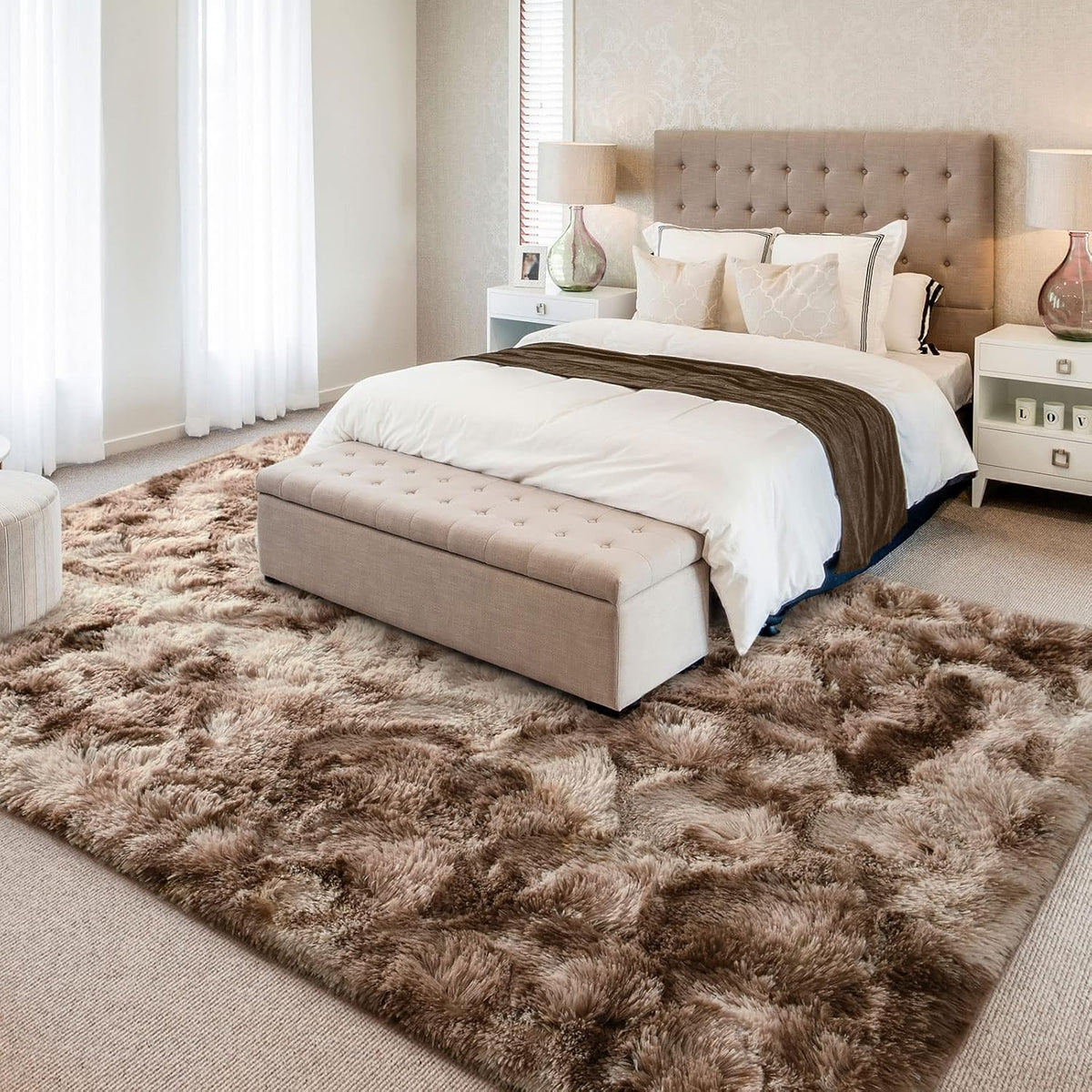 Brown Tie-Dyed Washable Area Rug