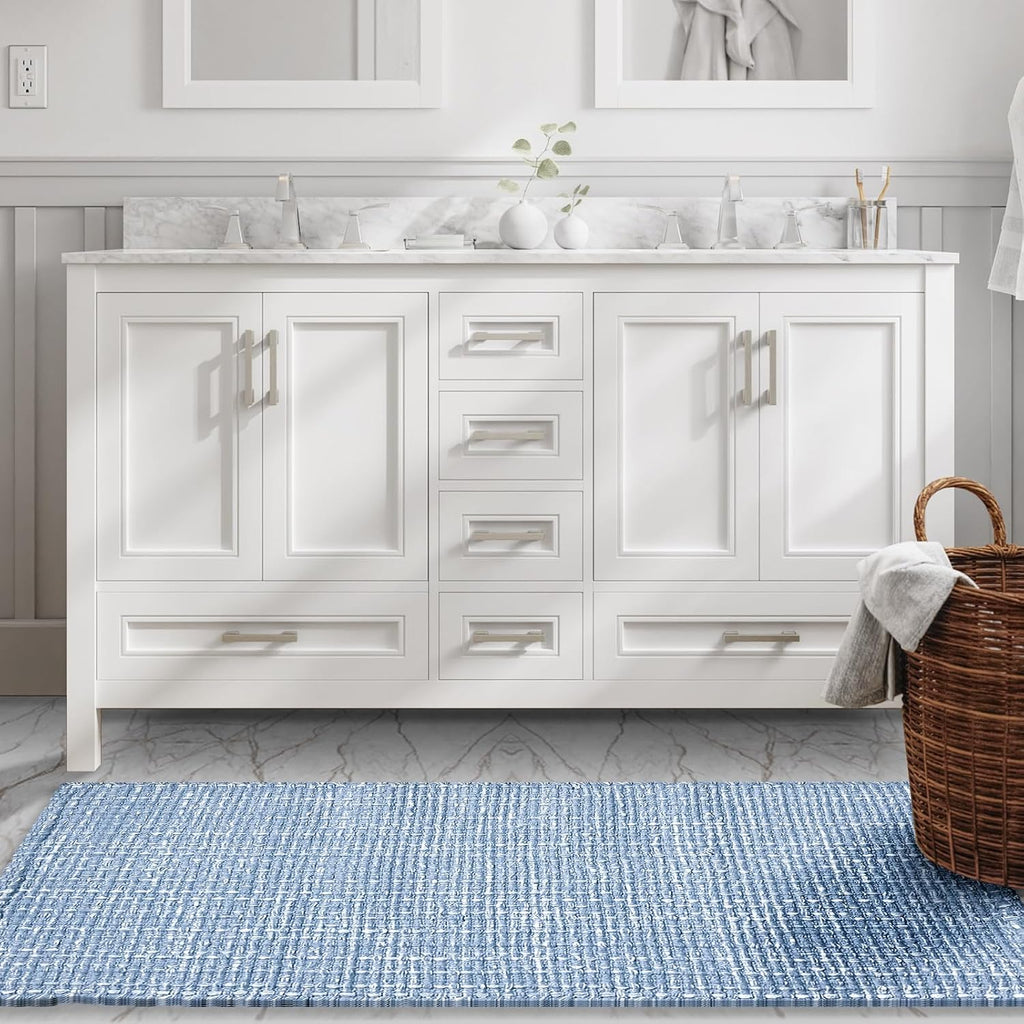 Home Blue White Cotton Runner Rug