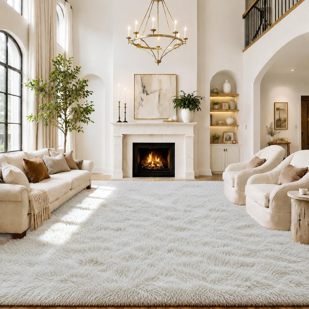 8x10 Cream Large Plush Shaggy Area Rug