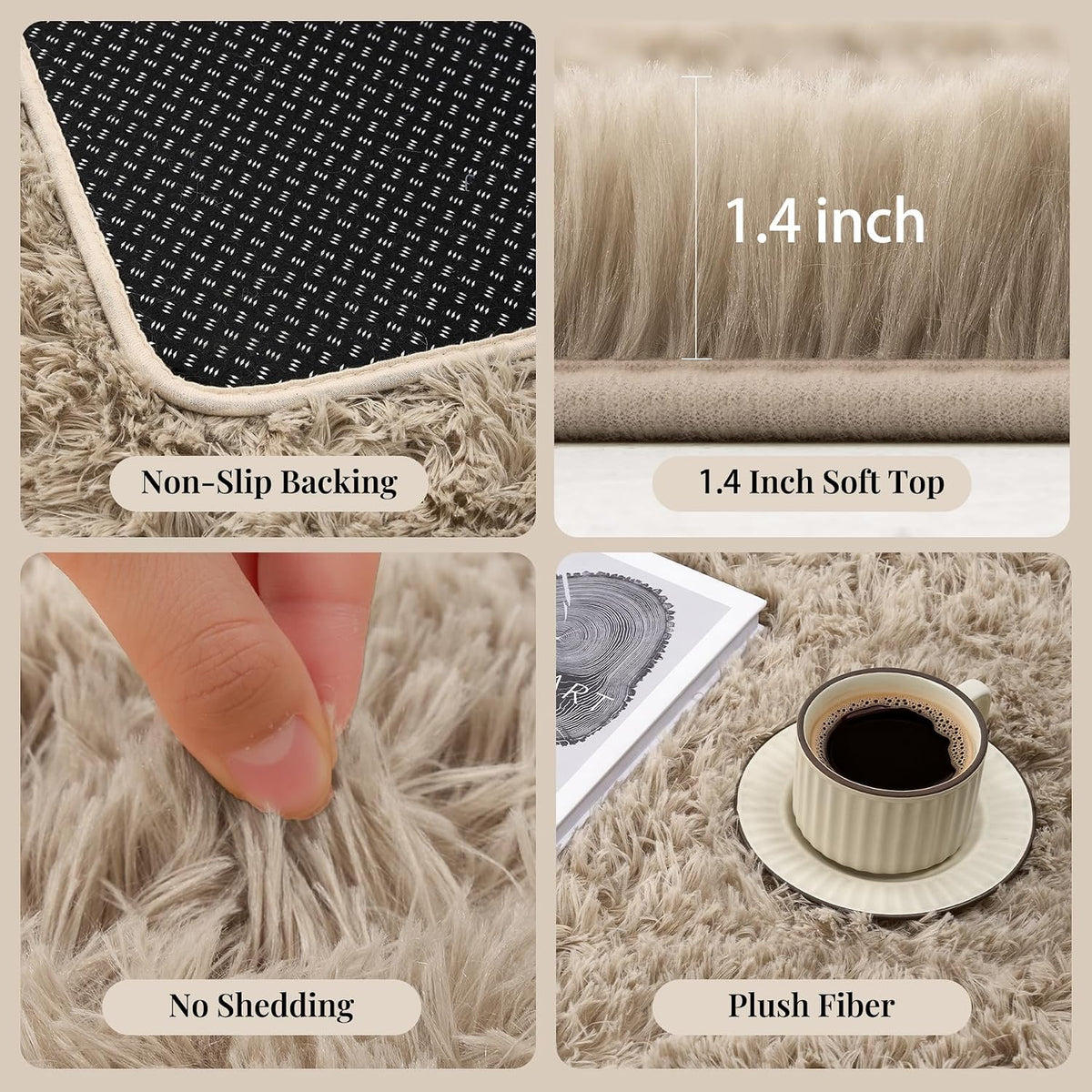 Camel Fluffy Shag Area Rug