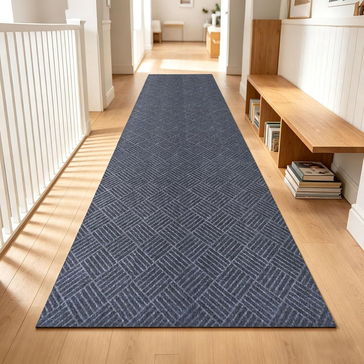 Dark Grey Stripe Non‑Slip Runner Rug