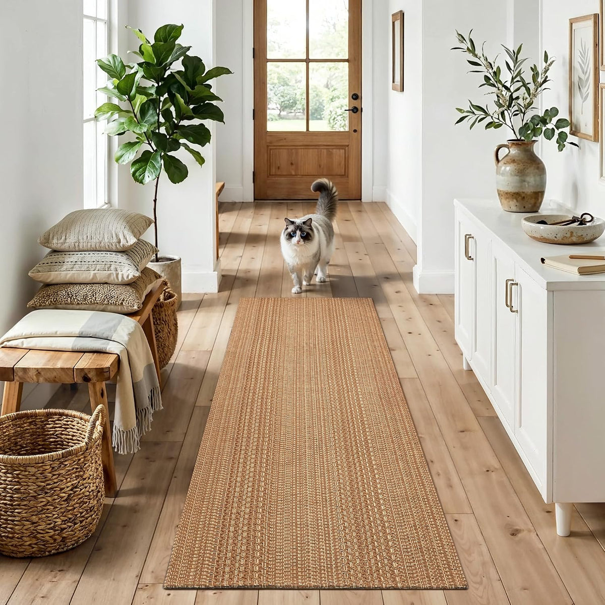 Brown Woven Washable Runner Rug