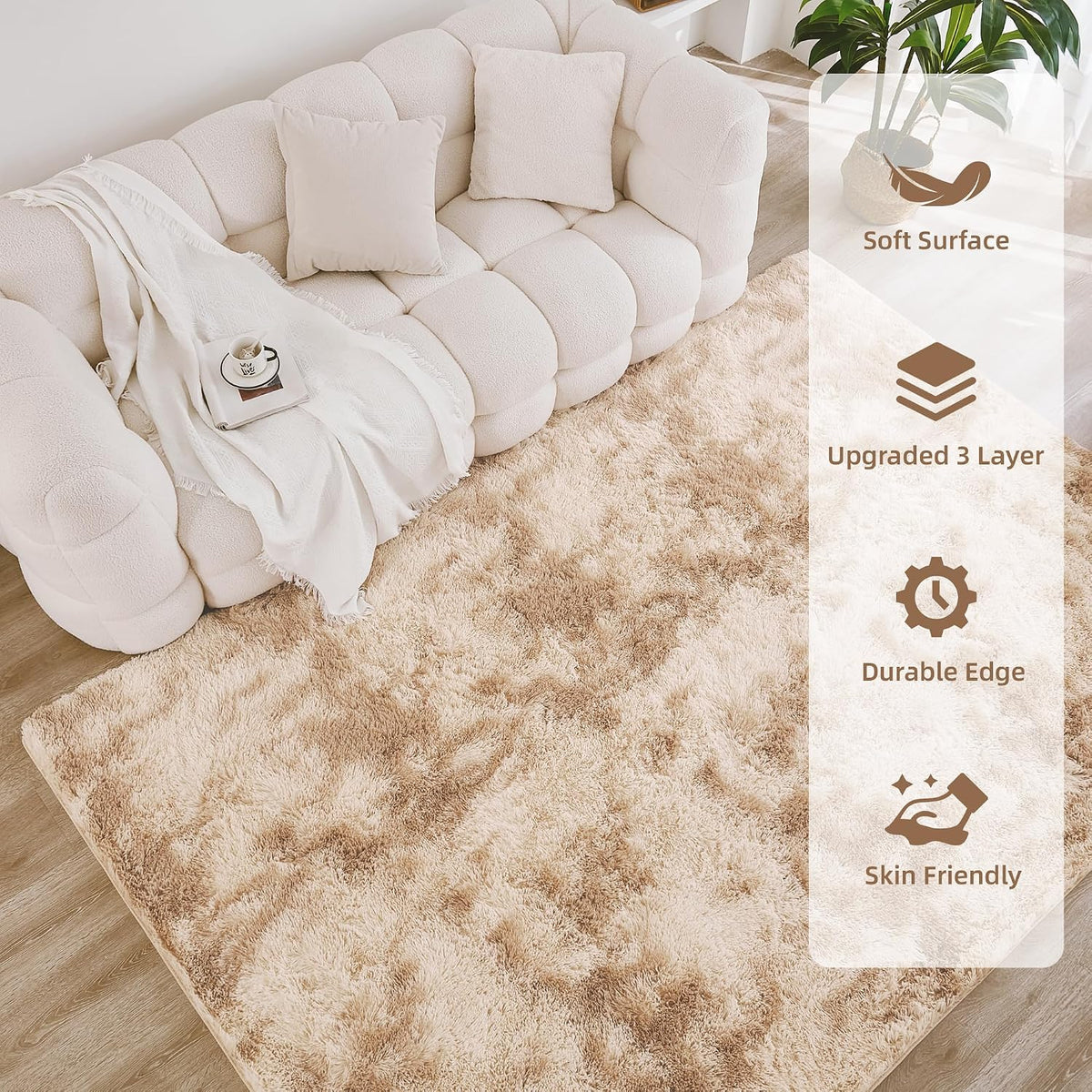 Beige Tie-Dyed Shag Area Rug