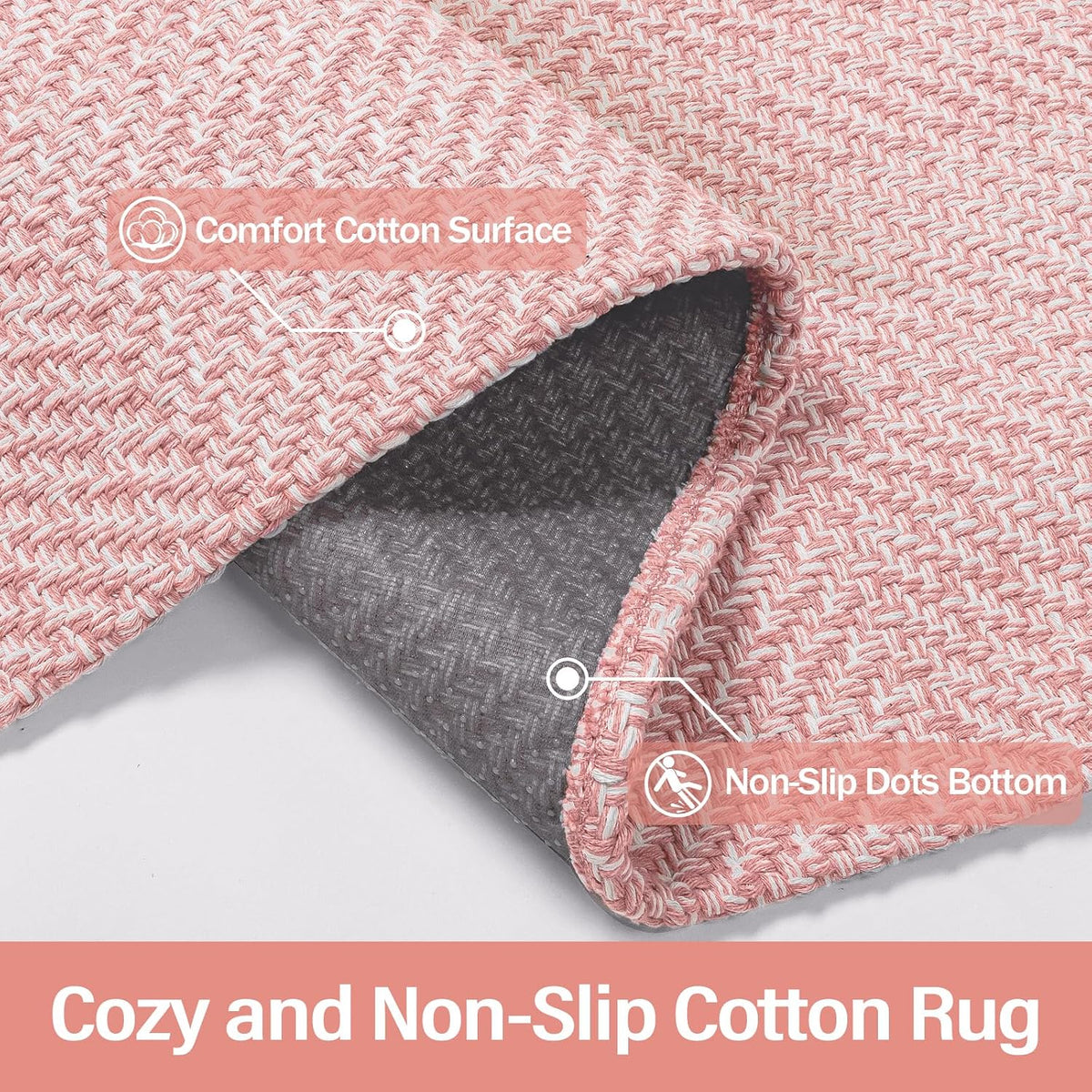 Pink Woven Washable Runner Rug