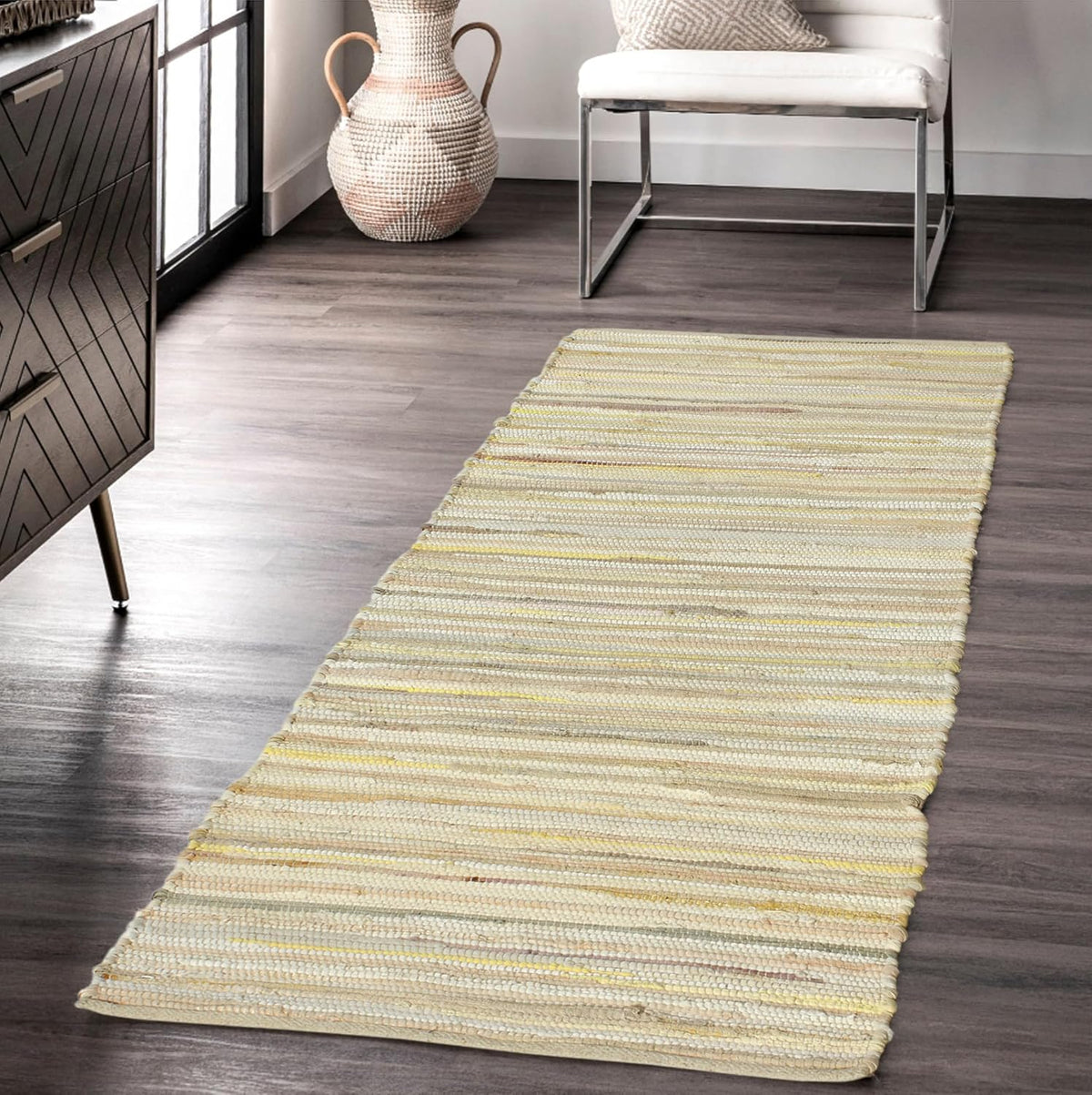 Beige Cotton Runner Rug