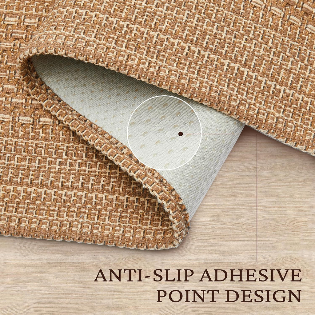 Brown Woven Washable Runner Rug